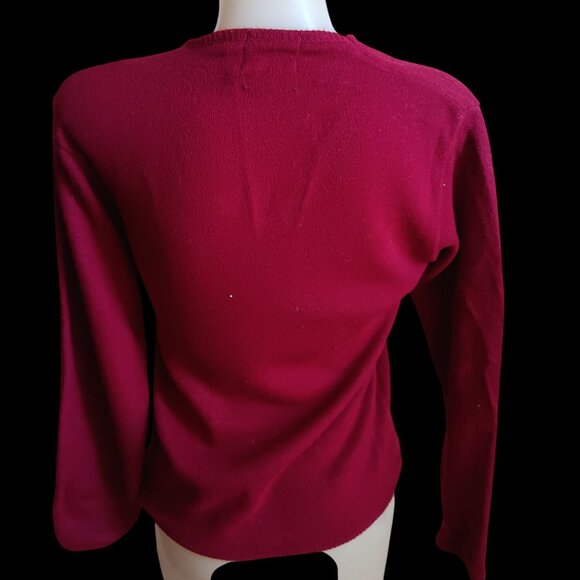 Women's Small Vintage Sweater V-Neck Red Long Sleeve Knit Buttery 1970's - Picture 4 of 5